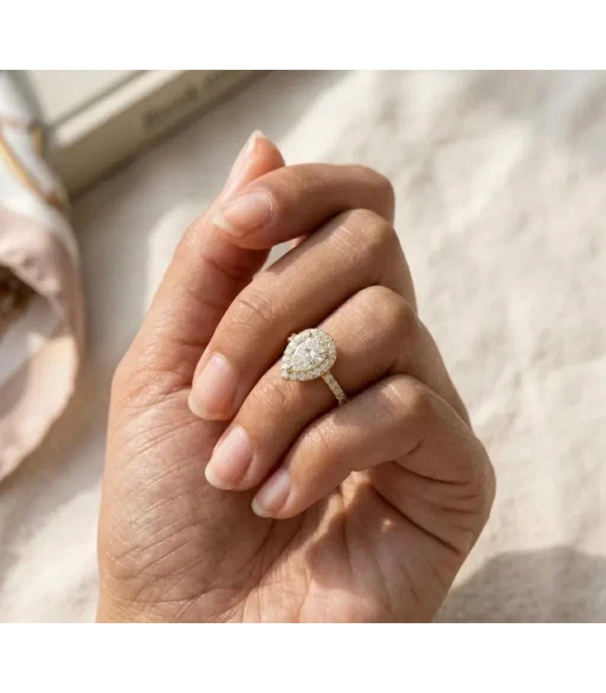 925 Silver Pear Cut Cz Diamond Engagement Ring Delicate Wedding Bridal Jewelry