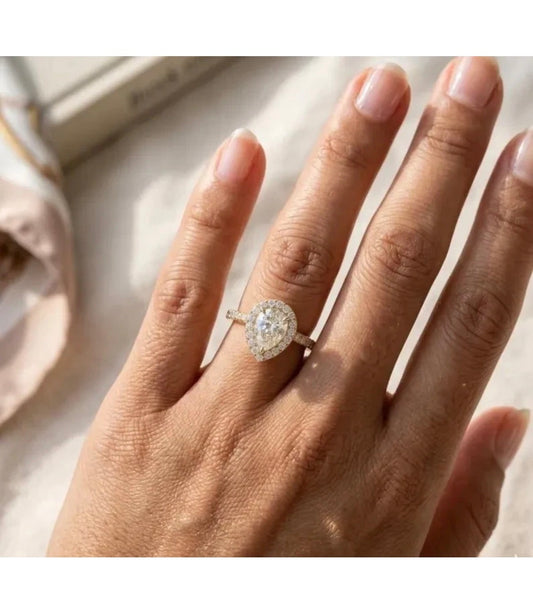 925 Silver Pear Cut Cz Diamond Engagement Ring Delicate Wedding Bridal Jewelry