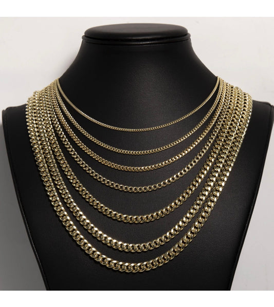 Shiny Miami Cuban Link Chain Necklace Real 14K Yellow Gold All Sizes