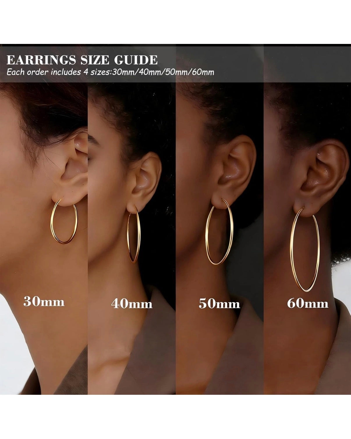 4 Pairs Stainless Steel 30/40/50/60 Mm Silver 14K Gold Hoop Earrings for Women H