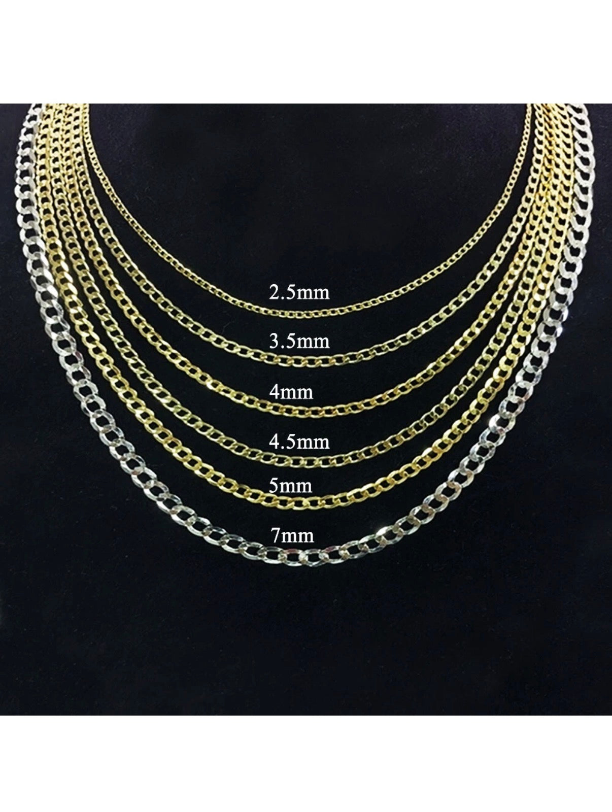 14K Real Solid Gold 2.5mm-7mm Cuban Curb Chain Necklace with Lobster Claw Clasp
