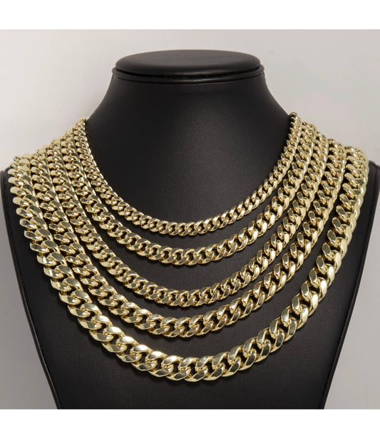 Shiny Miami Cuban Link Chain Necklace Real 14K Yellow Gold All Sizes