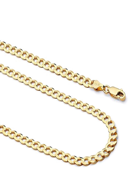 14K Real Solid Gold 2.5mm-7mm Cuban Curb Chain Necklace with Lobster Claw Clasp