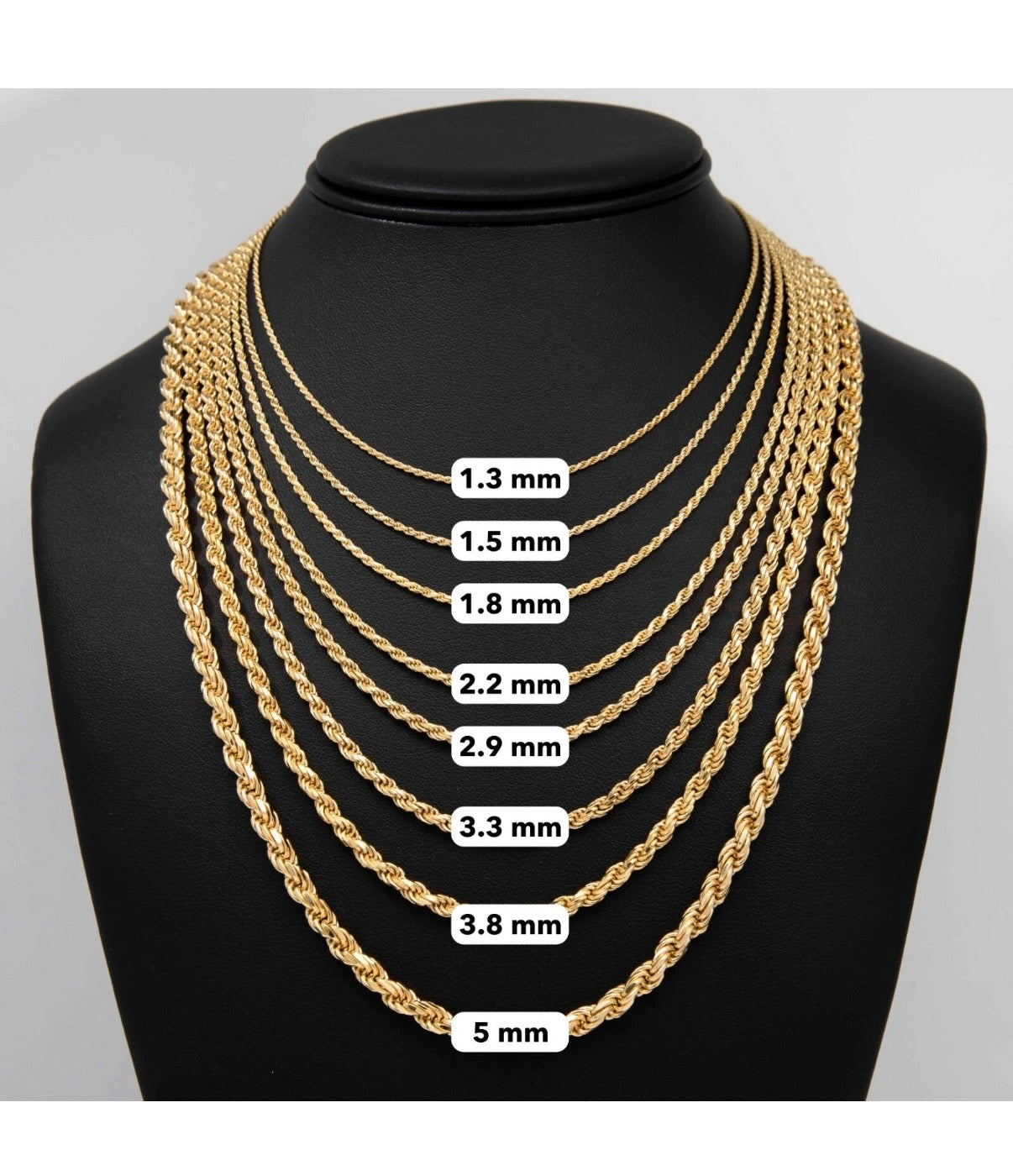 Rope Chain 14K Yellow Gold-Plated Solid Sterling Silver 925 All Sizes