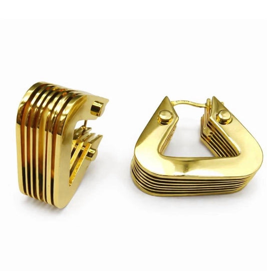 Gold Tone Ribbed Hoop Dangle Earrings Women Fashion Jewelry Gift Set Style Daily