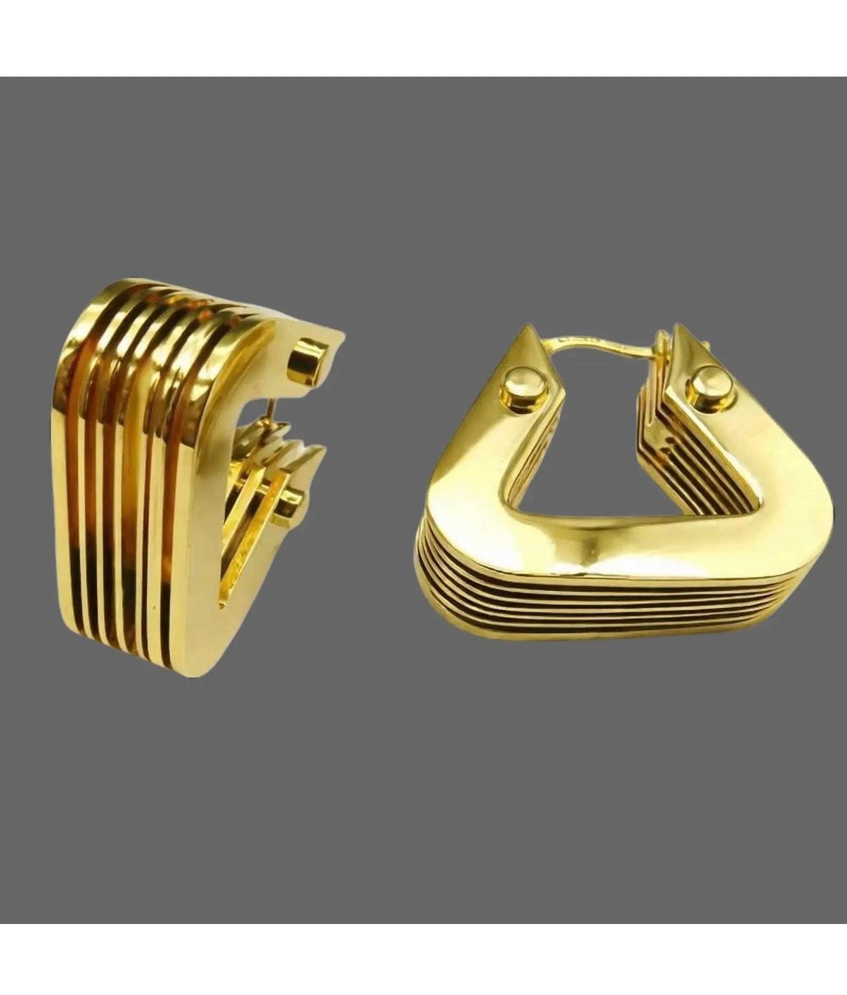 Gold Tone Ribbed Hoop Dangle Earrings Women Fashion Jewelry Gift Set Style Daily