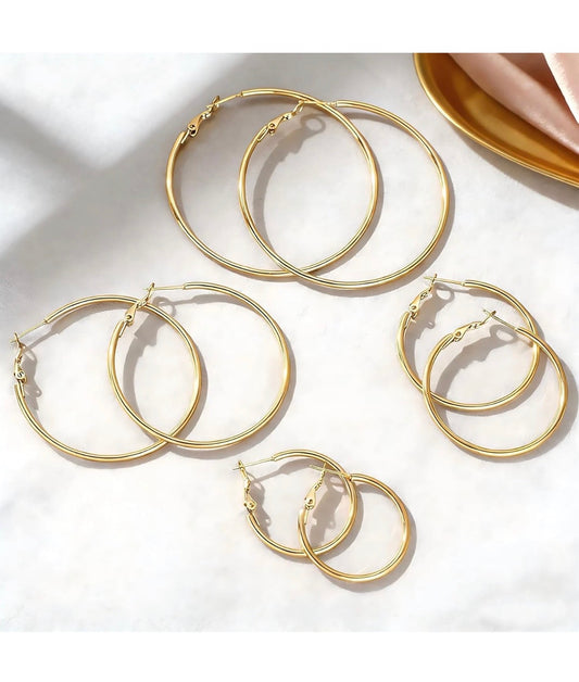 4 Pairs Stainless Steel 30/40/50/60 Mm Silver 14K Gold Hoop Earrings for Women H