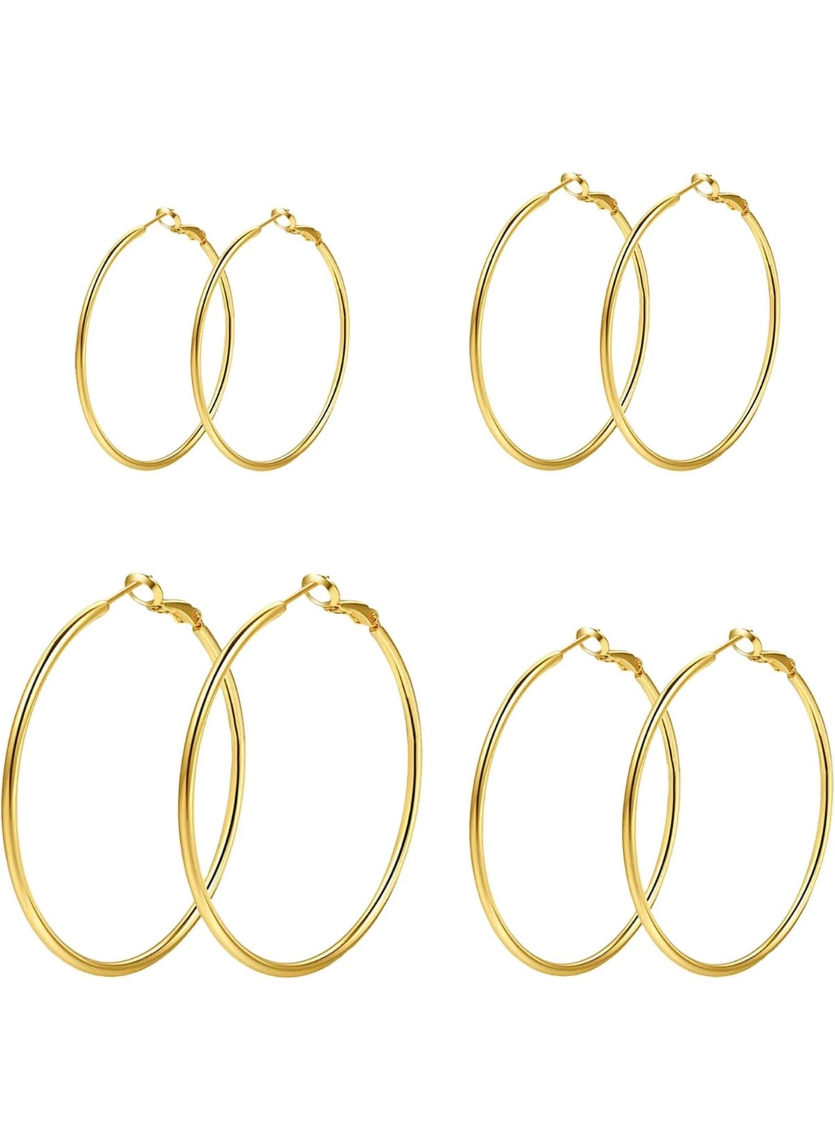 4 Pairs Stainless Steel 30/40/50/60 Mm Silver 14K Gold Hoop Earrings for Women H
