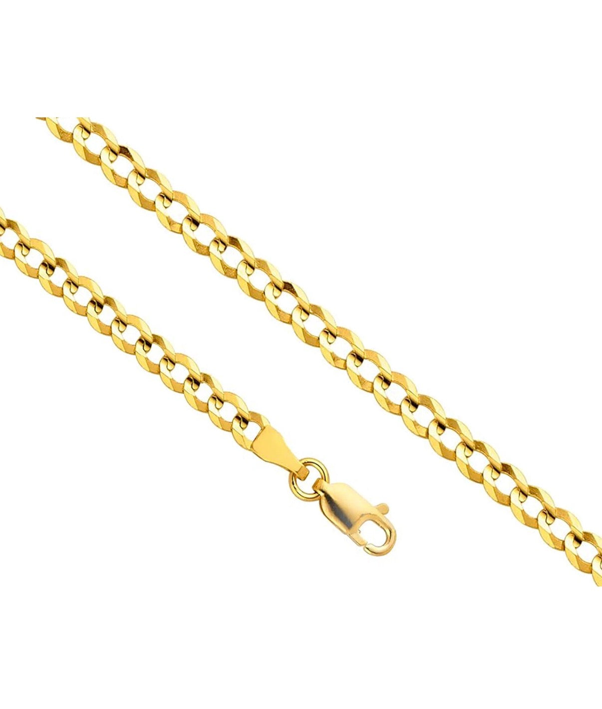 14K Real Solid Gold 2.5mm-7mm Cuban Curb Chain Necklace with Lobster Claw Clasp