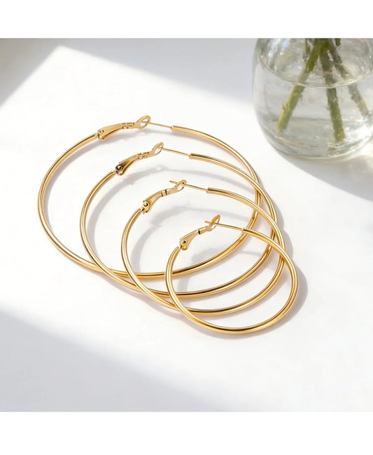 4 Pairs Stainless Steel 30/40/50/60 Mm Silver 14K Gold Hoop Earrings for Women H