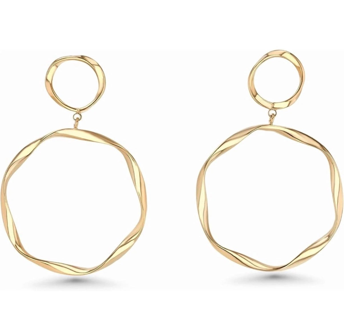 Gold Tone Double Hoop Dangle Earrings Women Fashion Jewelry Gift Set Style Daily
