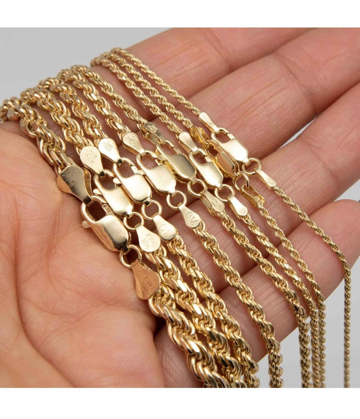 Rope Chain 14K Yellow Gold-Plated Solid Sterling Silver 925 All Sizes