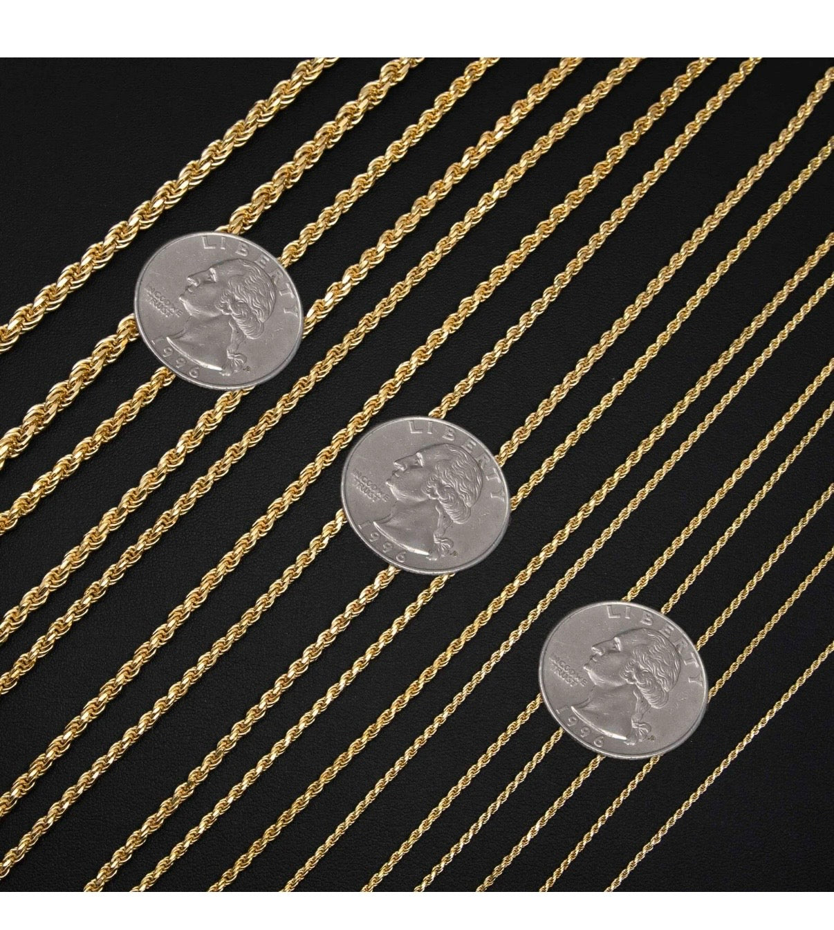 Rope Chain 14K Yellow Gold-Plated Solid Sterling Silver 925 All Sizes