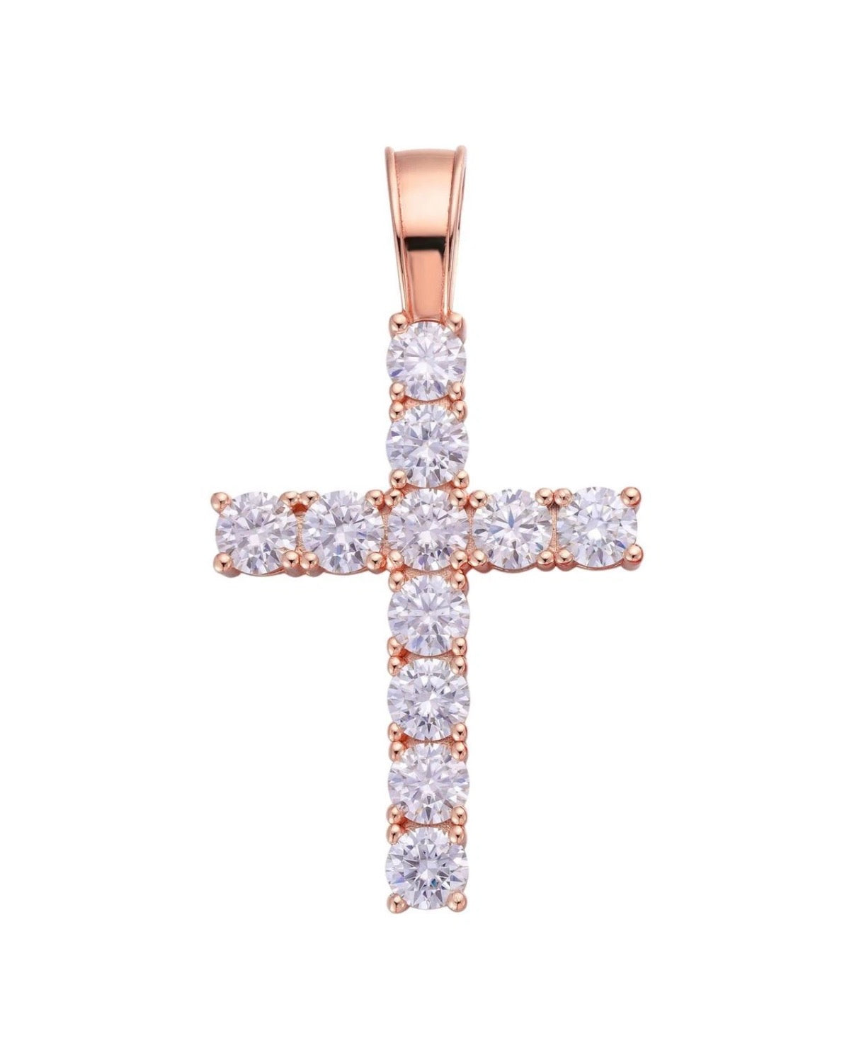 Tennis Cross Iced Pendant - Rose Gold Vermeil 925 Silver - 5 Sizes 0.75"-2.25"