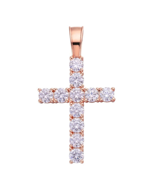 Tennis Cross Iced Pendant - Rose Gold Vermeil 925 Silver - 5 Sizes 0.75"-2.25"